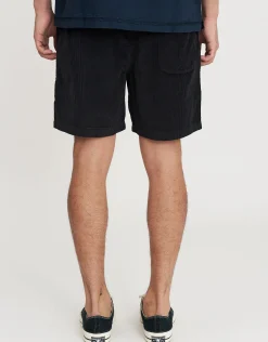 Cord Elastic Waist Walk Shorts in Washed Black