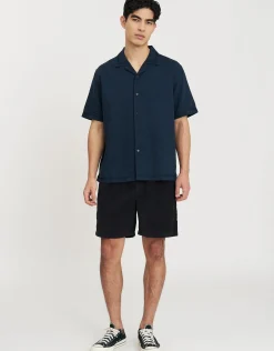 Cord Elastic Waist Walk Shorts in Washed Black