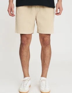Cord Elastic Waist Walk Shorts in Beige