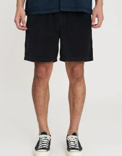 Cord Elastic Waist Walk Shorts in Steel Blue
