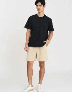 Cord Elastic Waist Walk Shorts in Steel Blue