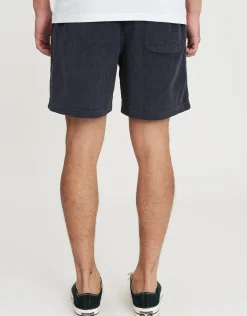 Cord Elastic Waist Walk Shorts in Steel Blue