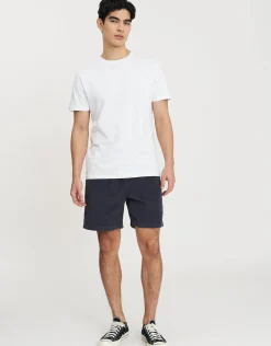 Cord Elastic Waist Walk Shorts in Steel Blue