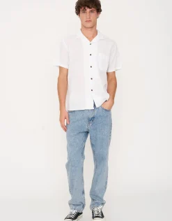 Crinkled Texture Short Sleeve Shirt in Black