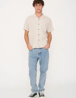 Crinkled Texture Short Sleeve Shirt in Moon