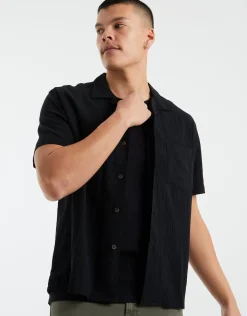 Crinkled Texture Short Sleeve Shirt in White