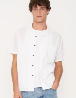 Crinkled Texture Short Sleeve Shirt in White