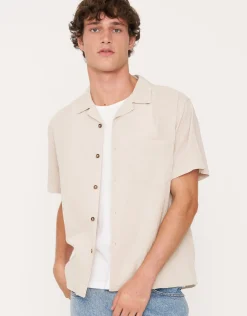 Crinkled Texture Short Sleeve Shirt in White