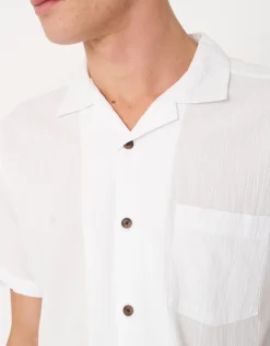 Crinkled Texture Short Sleeve Shirt in White