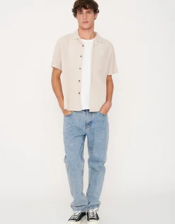 Crinkled Texture Short Sleeve Shirt in Beige