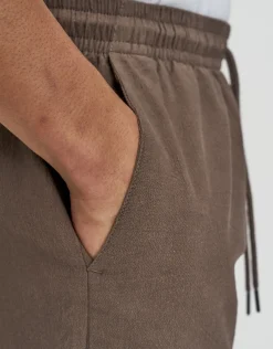 Crinkle Texture Elastic Waist Shorts in Brown