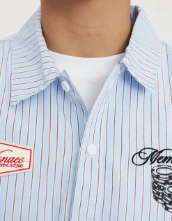 Cropped Members Only Striped Short Sleeve Shirt in Blue/white