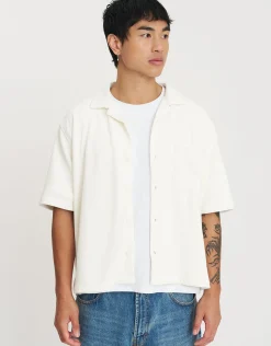 Cropped Plisse Embroidered Short Sleeve Shirt in Black