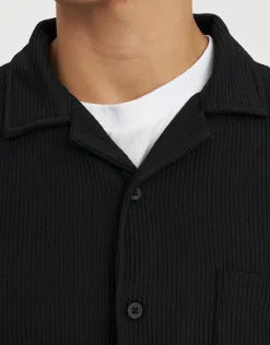 Cropped Plisse Embroidered Short Sleeve Shirt in Bitter Brown