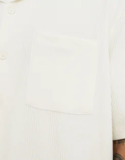 Cropped Plisse Embroidered Short Sleeve Shirt in Bitter Brown