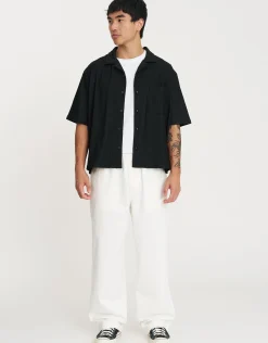 Cropped Plisse Embroidered Short Sleeve Shirt in Bitter Brown