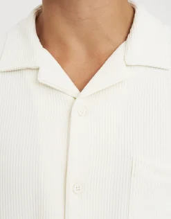 Cropped Plisse Embroidered Short Sleeve Shirt in Bitter Brown