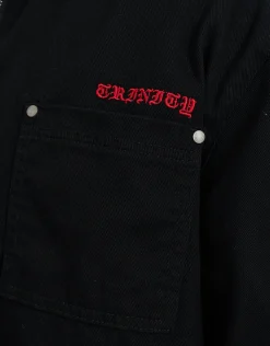 Cropped Zip Up Short Sleeve Shirt in Black
