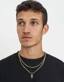 Cross Pendant Double Chain Necklace in Gold