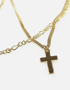 Cross Pendant Double Chain Necklace in Gold