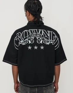 Crowned Legacy Cropped Short Sleeve Shirt in Black