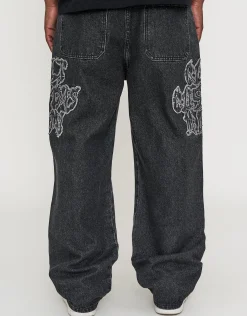 Cult Customs Baggy Fit Jeans in Washed Black