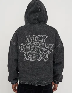 Cult Customs Oversized Hooded Jacket in Washed Black