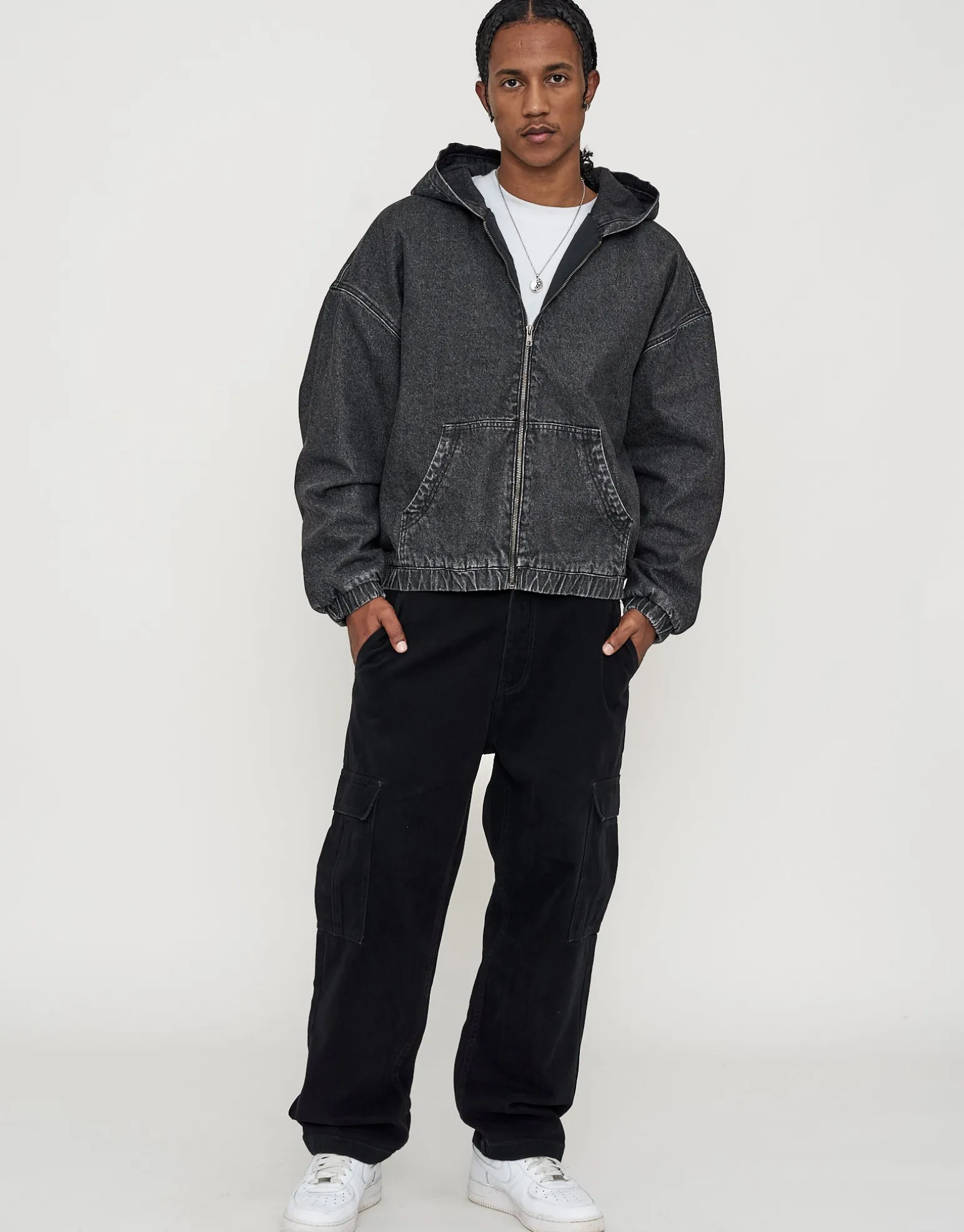 Cult Customs Oversized Hooded Jacket in Washed Black