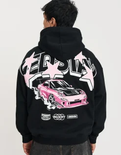 Defiance Car Oversized Hoodie in Wood Smoke