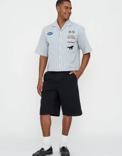 Delta Auto Cropped Short Sleeve Shirt in White/blue