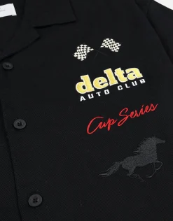 Delta Auto Cropped Short Sleeve Shirt in White/blue