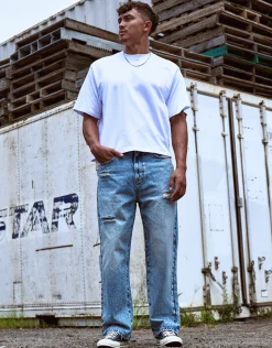 Distressed Baggy Fit Jeans in Acid Wash Blue