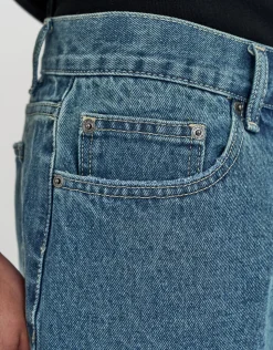 Distressed Relaxed Fit Denim Shorts in Acid Wash Blue