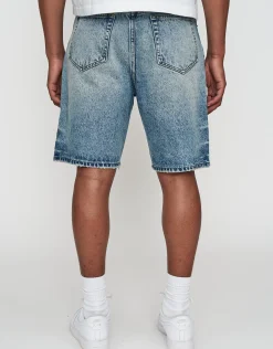 Distressed Relaxed Fit Denim Shorts in Acid Wash Blue