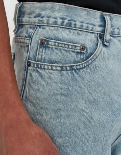 Distressed Relaxed Fit Denim Shorts in Acid Wash Blue