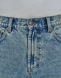 Distressed Relaxed Fit Denim Shorts in Acid Wash Blue