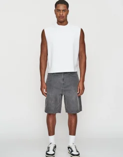 Distressed Relaxed Fit Denim Shorts in Acid Wash Blue