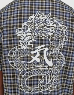Dragon Check Quarter Zip Short Sleeve Shirt in Blue Check
