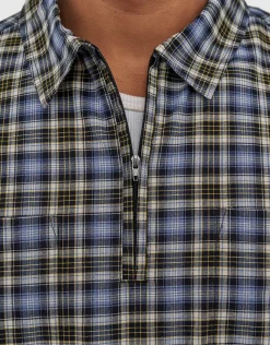 Dragon Check Quarter Zip Short Sleeve Shirt in Blue Check