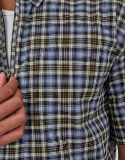 Dragon Check Quarter Zip Short Sleeve Shirt in Blue Check