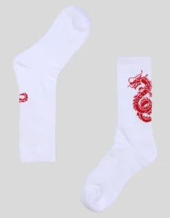 Dragon Crew Socks in White