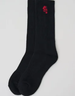 Dragon Embroidered Sport Socks in Black