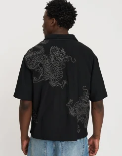 Dragon Ribbed Short Sleeve Shirt in Black