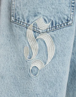 Dragons Embroidered Baggy Fit Jorts in Washed Black