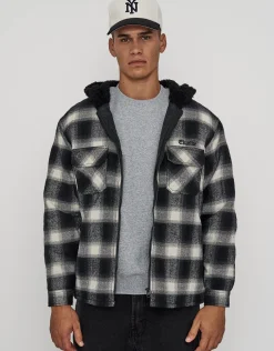 Elusive Check Sherpa Zip Up Jacket in Black Check