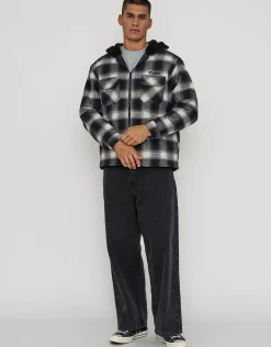 Elusive Check Sherpa Zip Up Jacket in Black Check
