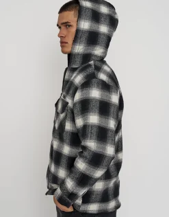 Elusive Check Sherpa Zip Up Jacket in Black Check