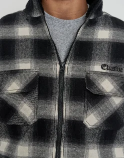 Elusive Check Sherpa Zip Up Jacket in Black Check