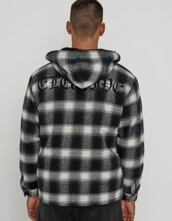 Elusive Check Sherpa Zip Up Jacket in Black Check