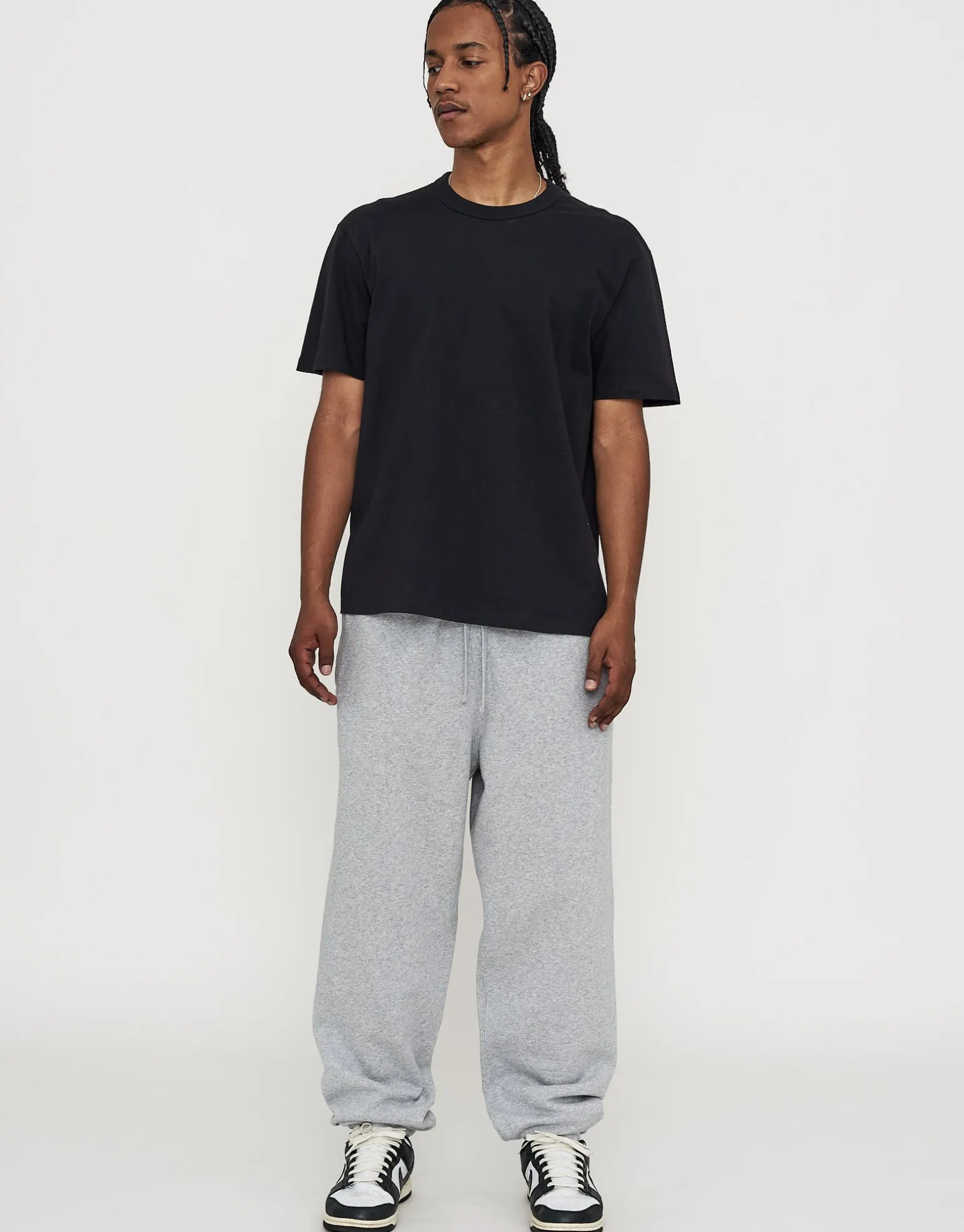 Essential Baggy Cuffed Track Pants in Grey Marle
